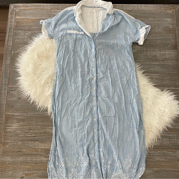 Anthropologie Cezzane Blue And White Striped Eyelet Dress - Picture 4 of 7